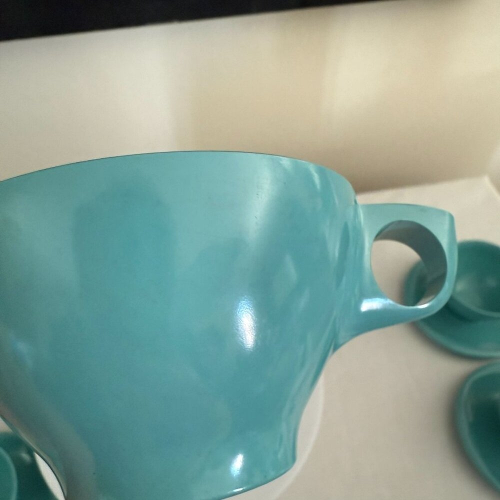 Vintage Boontonware Teal Tea Cup and Saucer Set Mid Century Modern Melamine USA - Picture 9 of 13